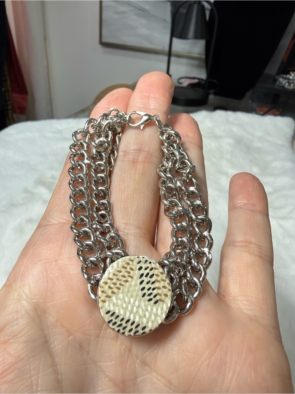 Goyard upcycled Silver Chain Bracelet with Ivory Charm